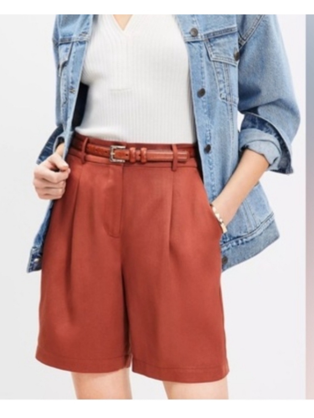 Loft The Emory Short Pleated High Waist Womens 8 Rust